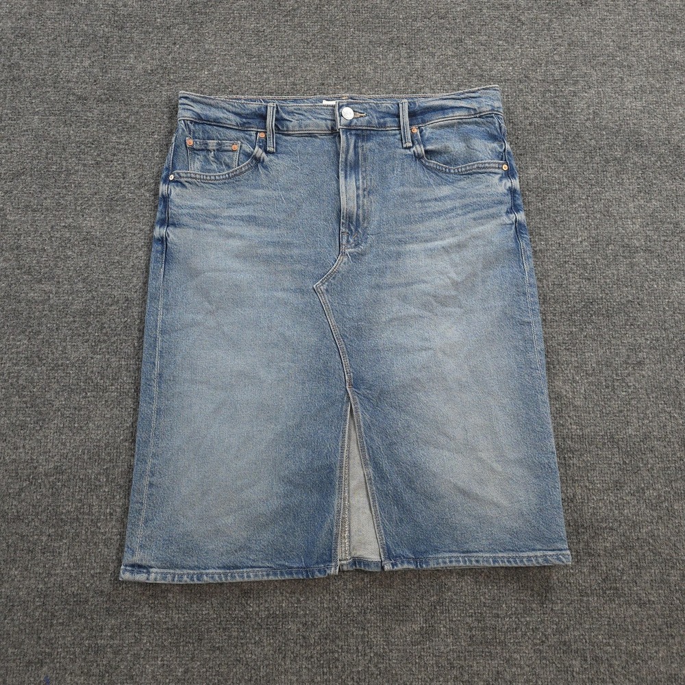 Mother Skirt Womens 29 Blue The Ditcher Midi Denim Slit Stretch Never Let Go